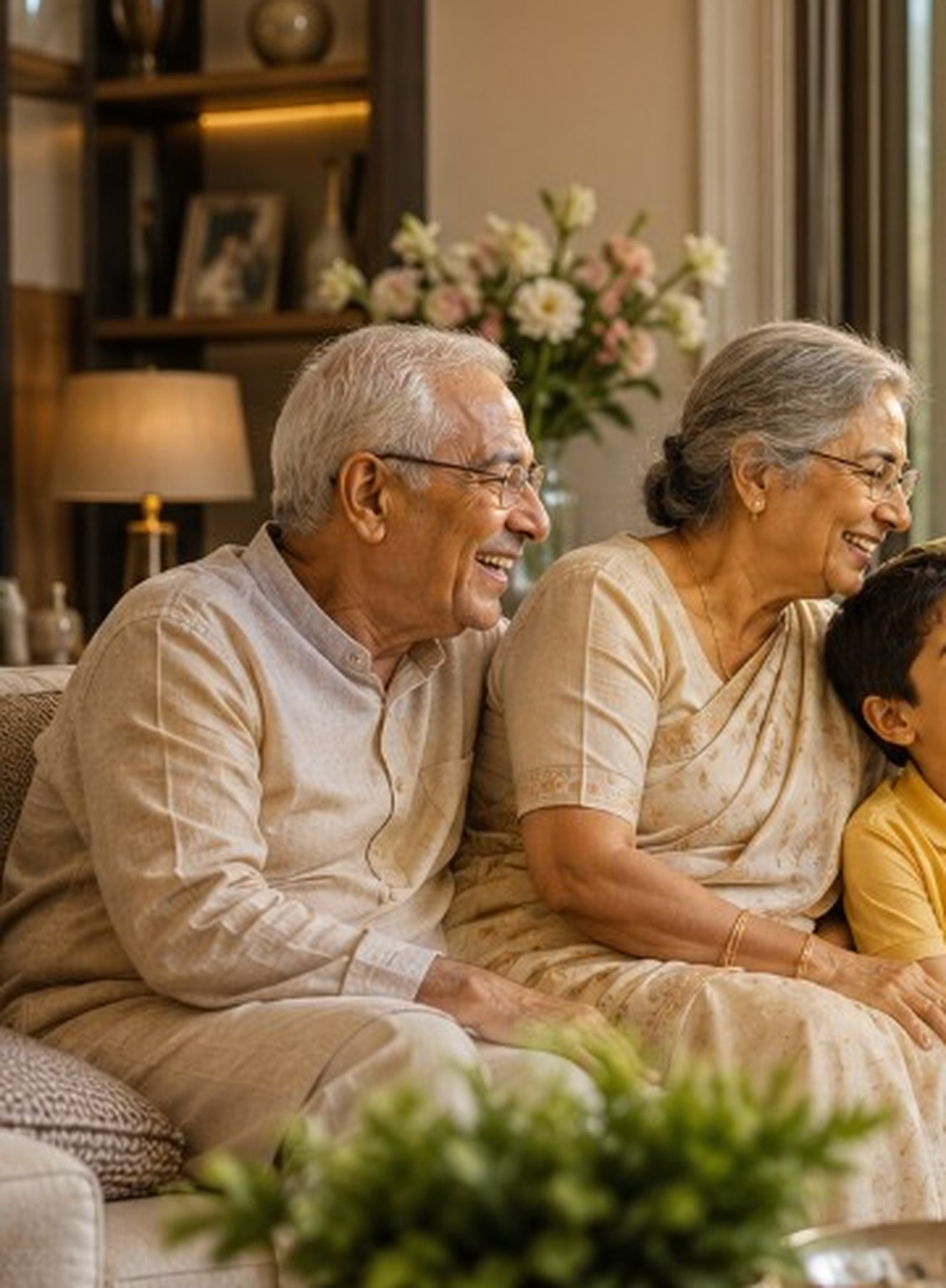 Mature Indian couple enjoying a calm moment at home